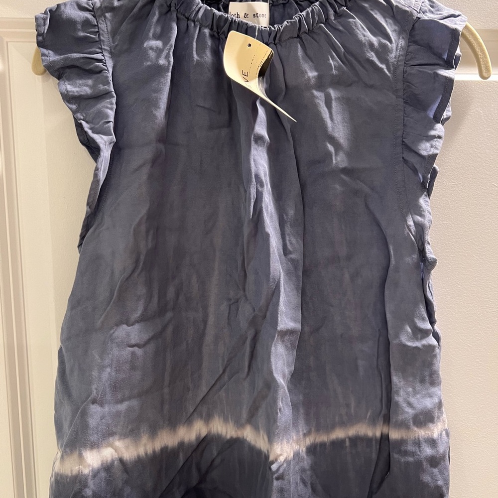 Cloth & Stone Indigo Stripe Ruffle Top, Size Xs, NWT